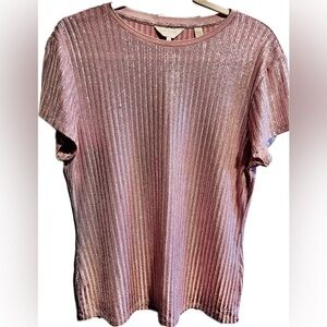 Ted Baker Rose Gold Shimmer Ribbed Short Sleeve Top
